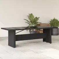 Stalas su stikliniu stalviršiu, juodas, 240x90x75cm, PE ratanas