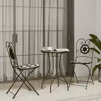 Lauko baldų komplektas Mozaikinis bistro komplektas, juodas/baltas, geležis/keramika