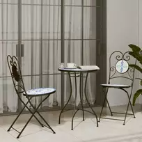 Lauko baldų komplektas Mozaikinis bistro komplektas, mėlynas/baltas, geležis/keramika