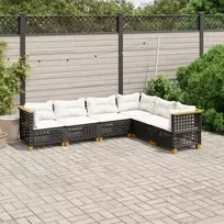 Lauko baldų komplektas Sofos komplektas su pagalvėlėmis, 6 dalių, juodas, poliratanas