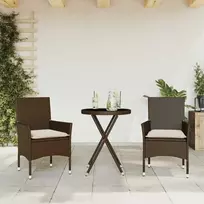 Lauko baldų komplektas Bistro komplektas, 3 dalių, rudas, poliratanas ir stiklas