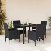 Lauko baldų komplektas Sodo komplektas, 5 dalių, juodas, poliratanas ir stiklas