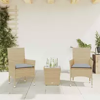 Lauko baldų komplektas Bistro komplektas, 3 dalių, smėlio, poliratanas ir stiklas