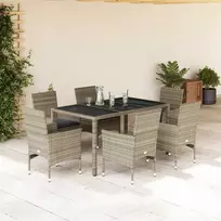 Lauko baldų komplektas Sodo komplektas, 7 dalių, šviesiai pilkas, poliratanas/stiklas
