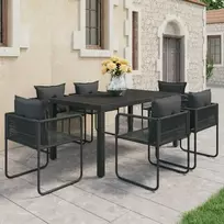 Lauko baldų komplektas Sodo valgomojo komplektas, 7 dalių, juodas, PVC ratanas