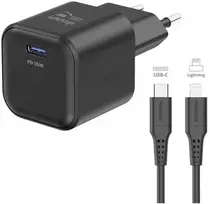 „Swissten“ kelioninis įkroviklis GaN USB-C 35 W PD + duomenų kabelis USB-C – „Lightning“ 1,2 m