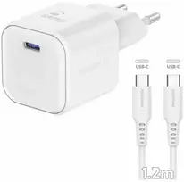 „Swissten“ kelioninis įkroviklis GaN USB-C 35 W PD + duomenų kabelis USB-C - USB-C 1,2 m