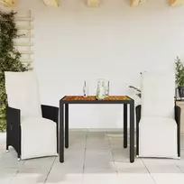 Lauko baldų komplektas Bistro komplektas su pagalvėlėmis, 3 dalių, juodas, poliratanas