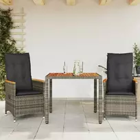 Lauko baldų komplektas Bistro komplektas su pagalvėlėmis, 3 dalių, pilkas, poliratanas
