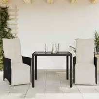 Lauko baldų komplektas Bistro komplektas su pagalvėlėmis, 3 dalių, juodas, poliratanas