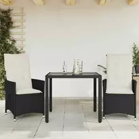Lauko baldų komplektas Bistro komplektas su pagalvėlėmis, 3 dalių, juodas, poliratanas