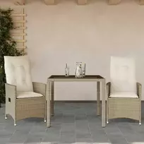 Lauko baldų komplektas Bistro komplektas su pagalvėlėmis, 3 dalių, smėlio, poliratanas