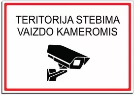 Lentelė "Teritorija stebima vaizdo kameromis", 30x21cm, aliuminis, raudona-balta