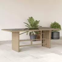 Stalas su stikliniu stalviršiu, smėlio, 190x80x75cm, PE ratanas