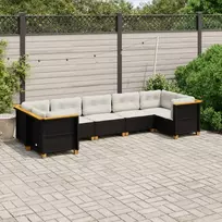 Lauko baldų komplektas Sofos komplektas su pagalvėlėmis, 7 dalių, juodas, poliratanas