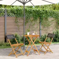 Lauko baldų komplektas Bistro komplektas, 3 dalių, juodas, poliratanas ir mediena