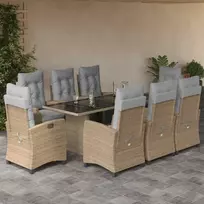 Lauko baldų komplektas Sodo komplektas su pagalvėlėmis, 9 dalių, smėlio, poliratanas