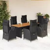 Lauko baldų komplektas Sodo komplektas su pagalvėlėmis, 7 dalių, juodas, poliratanas
