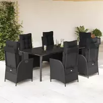 Lauko baldų komplektas Sodo komplektas su pagalvėlėmis, 7 dalių, juodas, poliratanas