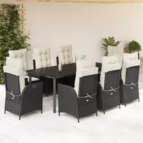 Lauko baldų komplektas Sodo komplektas su pagalvėlėmis, 9 dalių, juodas, poliratanas