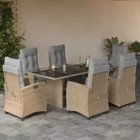 Lauko baldų komplektas Sodo komplektas su pagalvėlėmis, 7 dalių, smėlio, poliratanas