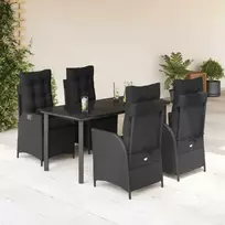 Lauko baldų komplektas Sodo komplektas su pagalvėlėmis, 5 dalių, juodas, poliratanas