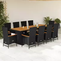 Lauko baldų komplektas Sodo komplektas su pagalvėlėmis, 11 dalių, juodas, poliratanas