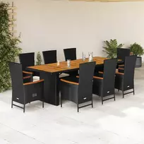 Lauko baldų komplektas Sodo komplektas su pagalvėlėmis, 9 dalių, juodas, poliratanas