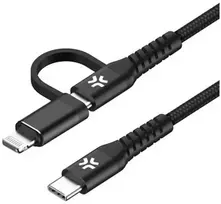 Celly 2-i-1-kabelis USB-C - USB-C/Lightning 100W 2m Svart