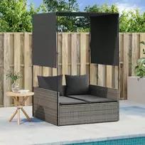 Dvivietis saulės gultas su stogeliu ir užuolaidomis, pilkas