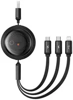 Greito įkrovimo laidas 3in1 Baseus Free2Draw, USB į mikro USB+USB-C+Lightning, 3.5A, 1.1m (juodas)