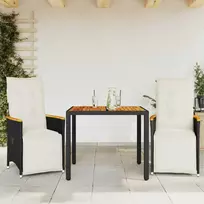 Lauko baldų komplektas Bistro komplektas su pagalvėmis, 3 dalių, juodas, poliratanas