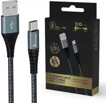 Extralink Smart Life 15W, USB-A - USB-C, 120cm, nailoninis oplotas, 5V 2.4A/3A, juoda