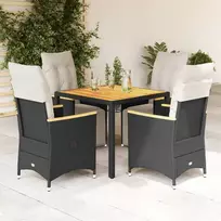 Lauko baldų komplektas Sodo bistro komplektas su pagalvėmis, 5 dalių, juodas, ratanas
