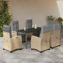 Lauko baldų komplektas Sodo komplektas su pagalvėlėmis, 7 dalių, smėlio, poliratanas