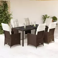 Lauko baldų komplektas Bistro komplektas su pagalvėlėmis, 7 dalių, rudas, poliratanas