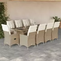 Lauko baldų komplektas Bistro komplektas su pagalvėmis, 11 dalių, smėlio, poliratanas