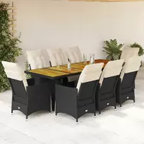 Lauko baldų komplektas Bistro komplektas su pagalvėlėmis, 9 dalių, juodas, poliratanas