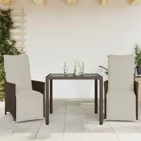 Lauko baldų komplektas Bistro komplektas su pagalvėlėmis, 3 dalių, rudas, poliratanas