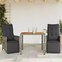 Lauko baldų komplektas Bistro komplektas su pagalvėlėmis, 3 dalių, pilkas, poliratanas