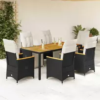 Lauko baldų komplektas Sodo bistro komplektas su pagalvėmis, 7 dalių, juodas, ratanas