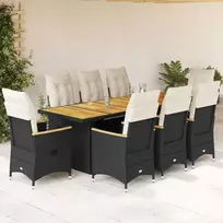 Lauko baldų komplektas Bistro komplektas su pagalvėlėmis, 9 dalių, juodas, poliratanas