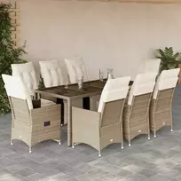 Lauko baldų komplektas Bistro komplektas su pagalvėlėmis, 9 dalių, smėlio, poliratanas