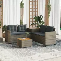 Lauko baldų komplektas Sodo sofa su stalu/pagalvėlėmis, pilka, poliratanas, L formos