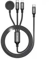 AWEI kabelis W23 3in1 usb-c/lightning/watch 100W/10W/2.5W juodos spalvos