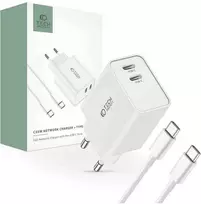 Tech Protect Sieninis įkroviklis 2x USB-C PD 35W + Cable USB-C – USB-C baltos spalvos