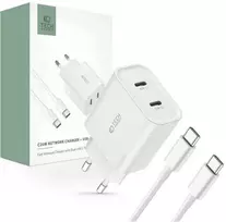 Wall Charger PD 20W 2x USB-C + Cable USB-C – USB-C Tech-Protect C20W baltas