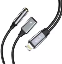 Cable Adapteris Lightning – Lightning + mini jack 3,5mm Tech-Protect UltraBoost juodos spalvos