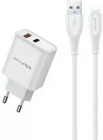 Įkroviklis Awei PD81L-EU 22.5W USB-A/USB-C + USB į Lightning laidas 1.0m baltas