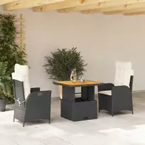 Lauko baldų komplektas Sodo komplektas su pagalvėlėmis, 3 dalių, juodas, poliratanas